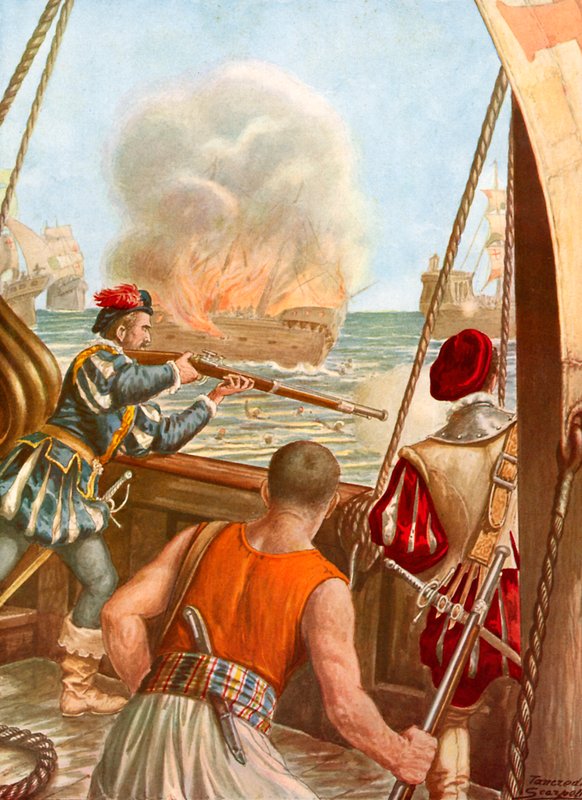 Arabská loď zapálila portugalskou flotilu od Tancredi Scarpelli