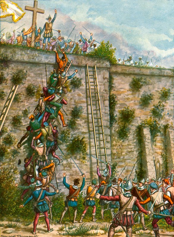 Útok Portugalců na hradby Adenu od Tancredi Scarpelli