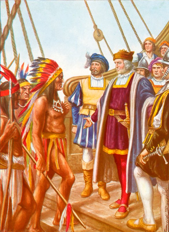 Columbus přijímá na palubě Santa Maria Cacicco Guacanagari, náčelníka domorodců od Tancredi Scarpelli
