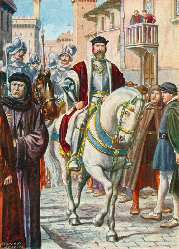 Cosimo I se svými španělskými a německými strážemi, kteří ho vždy následovali od Tancredi Scarpelli