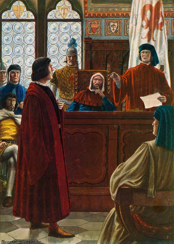 Cosimo dei Medici povolán, aby se dostavil před Signorii, aby se bránil proti svým nepřátelům v roce 1433 od Tancredi Scarpelli