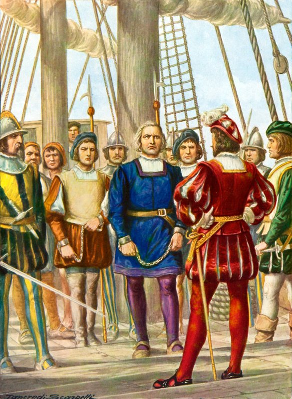 Christopher Columbus a jeho bratři Bartolomeo a Diego jsou zajati na lodi, která je odveze do Španělska od Tancredi Scarpelli