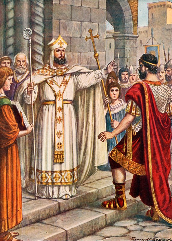Císař Theodosius zakázal svatým Ambrožem vstup do milánské katedrály od Tancredi Scarpelli