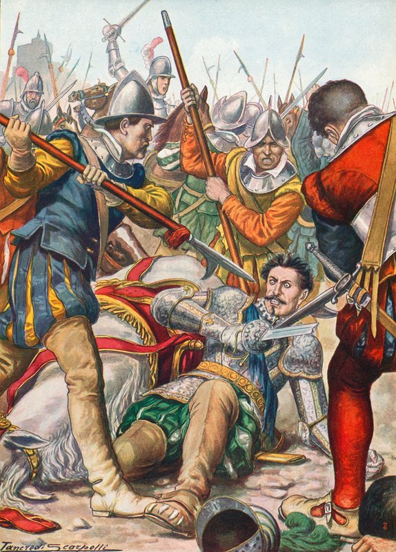 Gaston de Foix umírá v bitvě u Ravenny v roce 1512 od Tancredi Scarpelli