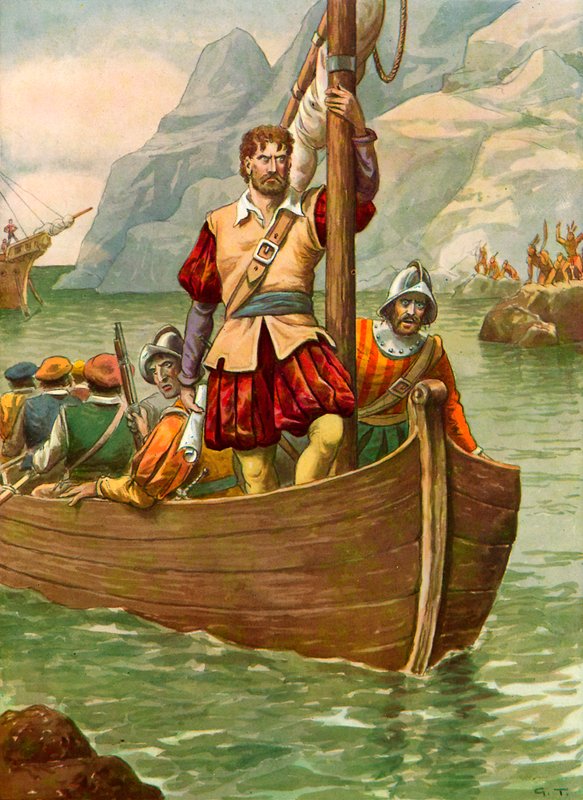 Giovanni da Verrazzano na řece Hudson od Tancredi Scarpelli