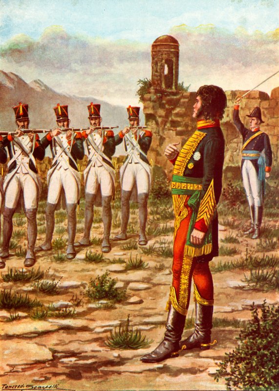 Joachim Murat čelí popravčí četě v Kalábrii od Tancredi Scarpelli