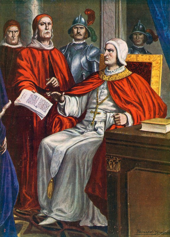 Papež Klement VI pověřuje biskupa z Ferrary, aby dal Viscontisům ultimátum, 1351 od Tancredi Scarpelli