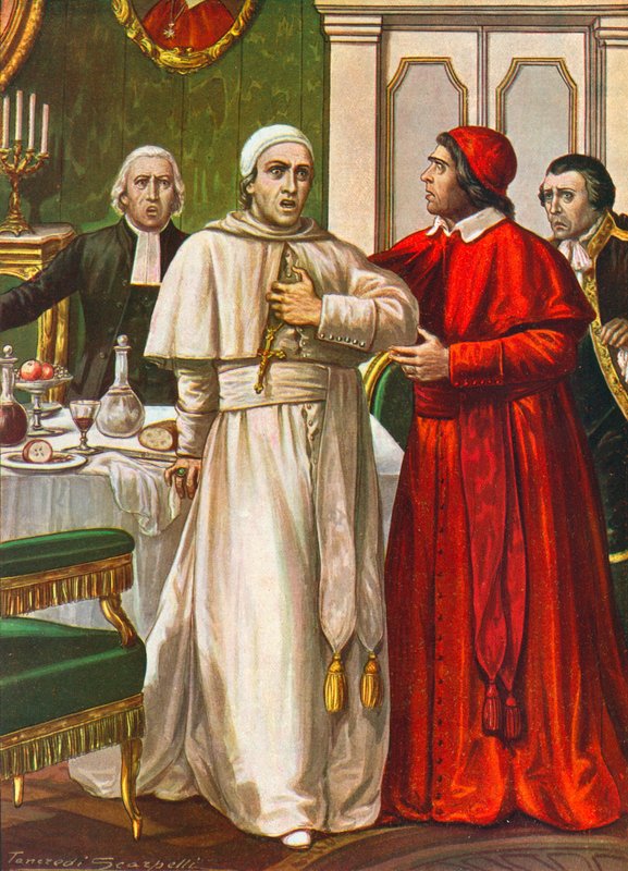 Papež Klement XIV. utrpěl náhlou nemocí, která byla podezřelá z jedu podávaného jezuity 1774 od Tancredi Scarpelli