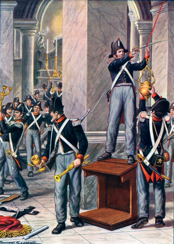 Drancování Ceseny papežskými vojáky, 1832 od Tancredi Scarpelli