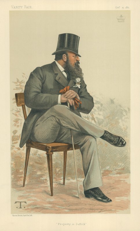 Lord Rendlesham, nemovitost v Suffolku, 15. října 1881, karikatura Vanity Fair od Theobald Chartran