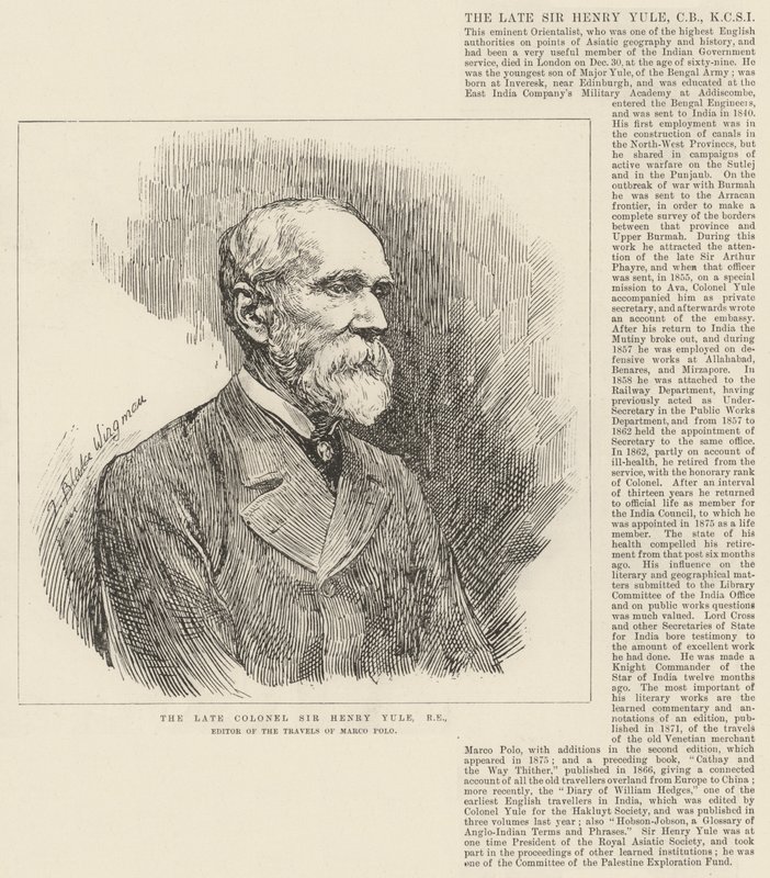Zesnulý plukovník Sir Henry Yule, RE, redaktor Cesty Marca Pola od Theodore Blake Wirgman