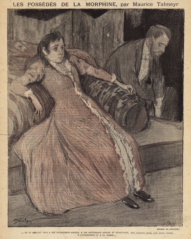 Scéna z Le Possedes de la Morphine od Maurice Talmeyra od Théophile Alexandre Steinlen