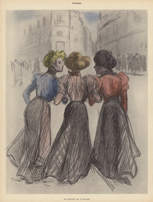 Tři ženy jdoucí po ulici (barva litho) od Theophile Alexandre (after) Steinlen