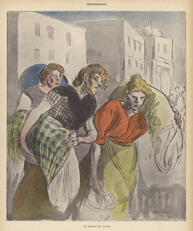 Pračky vracející se z prádla (color litho) od Theophile Alexandre (after) Steinlen