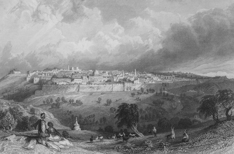 Jeruzalém, z Olivetské hory od Thomas Allom