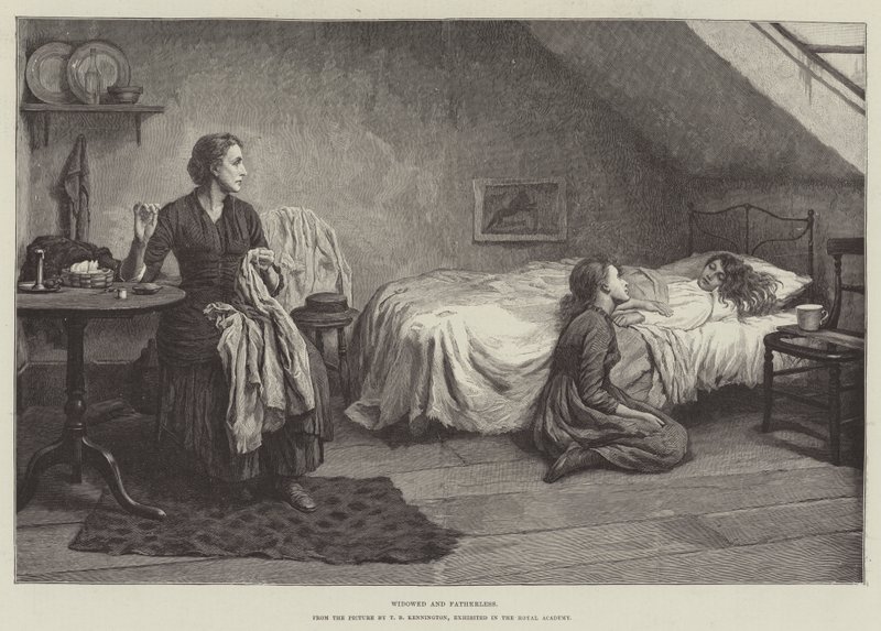 Vdova a bez otce, vystaveno v Královské akademii od Thomas Benjamin Kennington