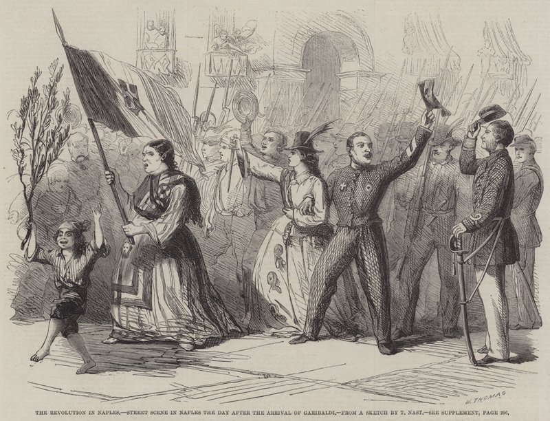 Revoluce v Neapoli, pouliční scéna v Neapoli den po příjezdu Garibaldiho od Thomas Nast