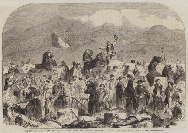 Revoluce na Sicílii, Sicilané demolující pevnost Castellamare v Palermu od Thomas Nast