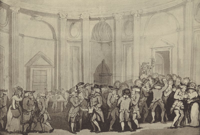 Rotunda sira Roberta Taylora, Bank of England, když se používá jako burza cenných papírů od Thomas Rowlandson