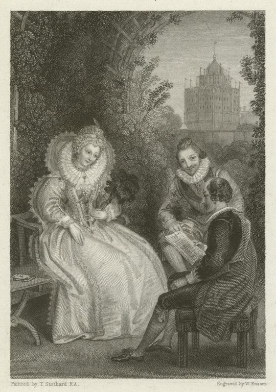 Shakespearův rozhovor s královnou Alžbětou od Thomas Stothard