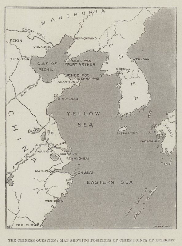 Čínská otázka, mapa zobrazující pozice hlavních bodů zájmu od Thomas Sulman