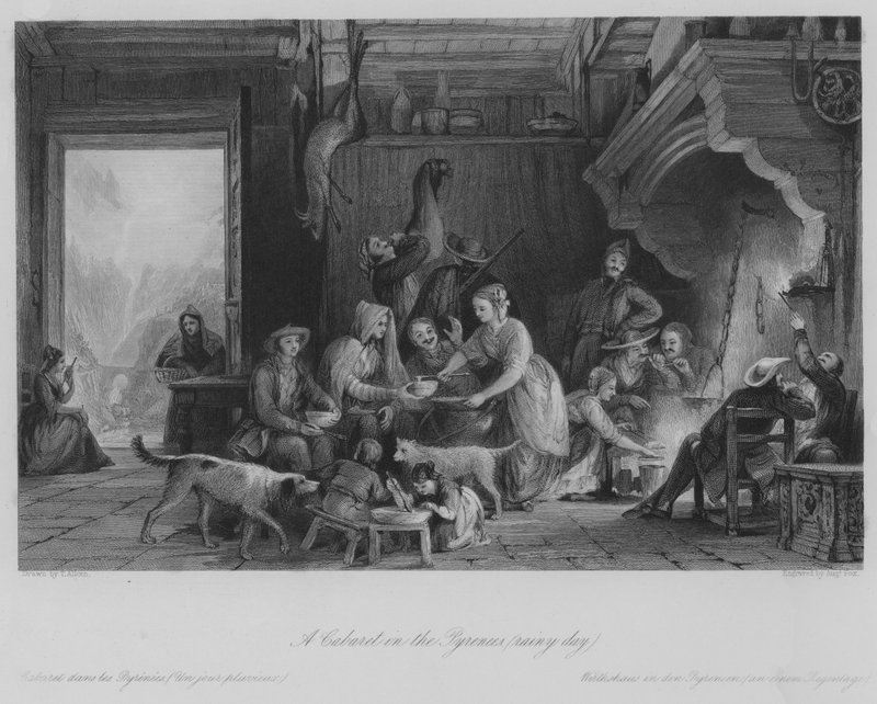 Kabaret v Pyrenejích (deštivý den) (rytina) od Thomas (after) Allom