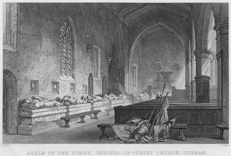 Ulička hrobek, Chester-Le-Street Church, Durham (rytina) od Thomas (after) Allom