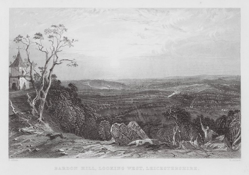 Bardon Hill, při pohledu na západ, Leicestershire (rytina) od Thomas (after) Allom