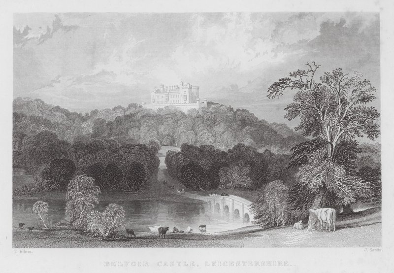 Hrad Belvoir, Leicestershire (rytina) od Thomas (after) Allom