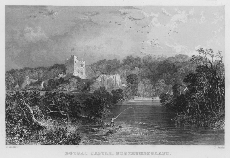 Bothal Castle, Northumberland (rytina) od Thomas (after) Allom