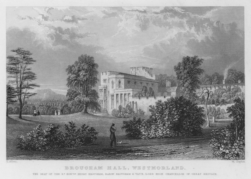 Brougham Hall, Westmorland, sídlo Henryho Broughama, barona Broughama a Vauxe, lorda vysokého kancléře Velké Británie (rytina) od Thomas (after) Allom