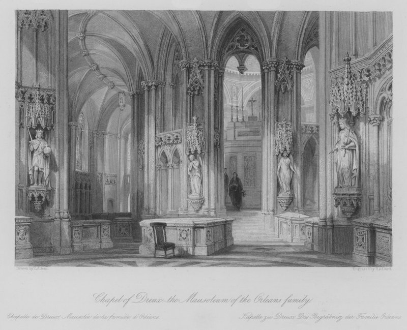 Kaple Dreux, mauzoleum rodiny Orleans (rytina) od Thomas (after) Allom