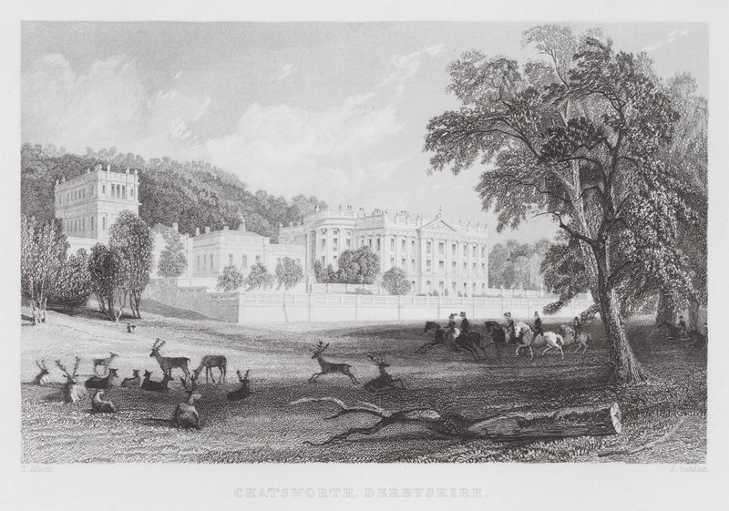 Chatsworth, Derbyshire (rytina) od Thomas (after) Allom
