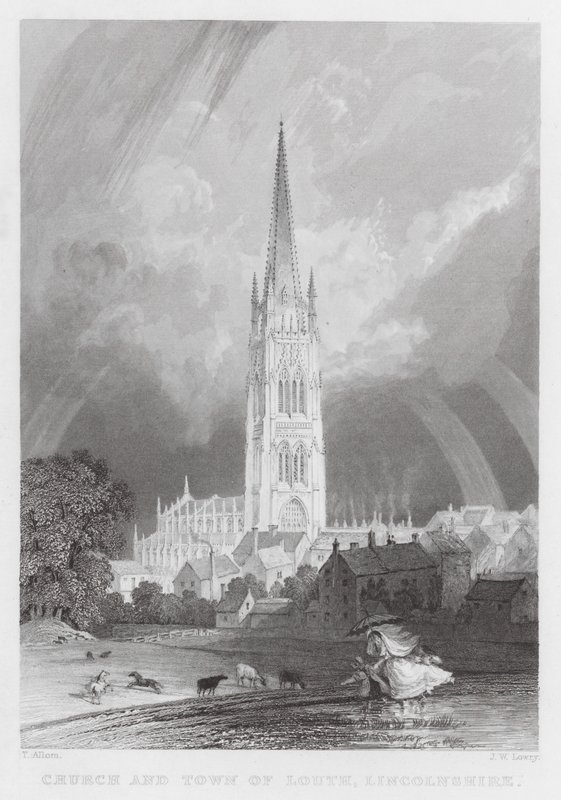 Kostel a město Louth, Lincolnshire (rytina) od Thomas (after) Allom