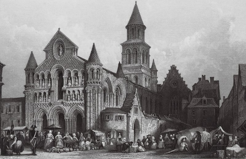 Kostel Notre Dame, Poitiers (rytina) od Thomas (after) Allom