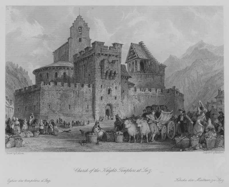 Kostel templářských rytířů, v Luz (rytina) od Thomas (after) Allom