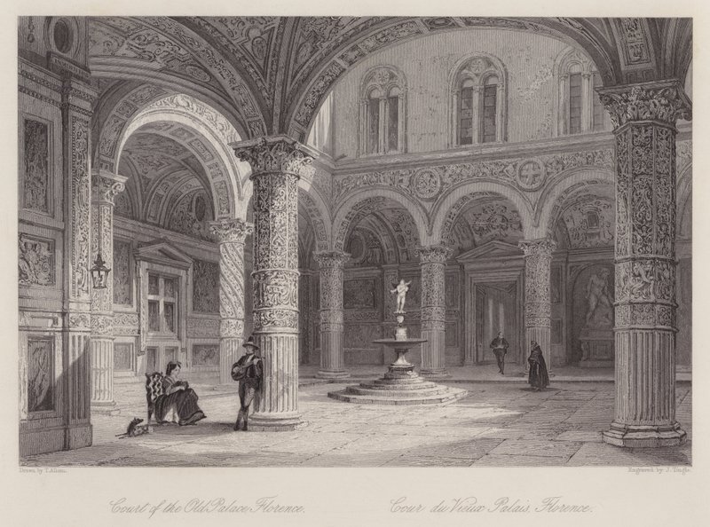Dvůr starého paláce, Florencie (rytina) od Thomas (after) Allom