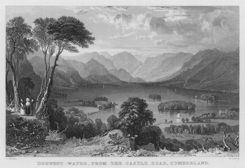 Derwent Water, z Castle Head, Cumberland (rytina) od Thomas (after) Allom