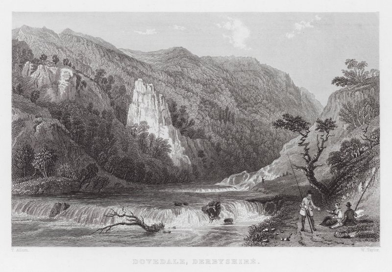 Dovedale, Derbyshire (rytina) od Thomas (after) Allom