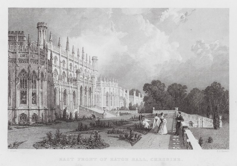 Východní fronta Eaton Hall, Cheshire (rytina) od Thomas (after) Allom