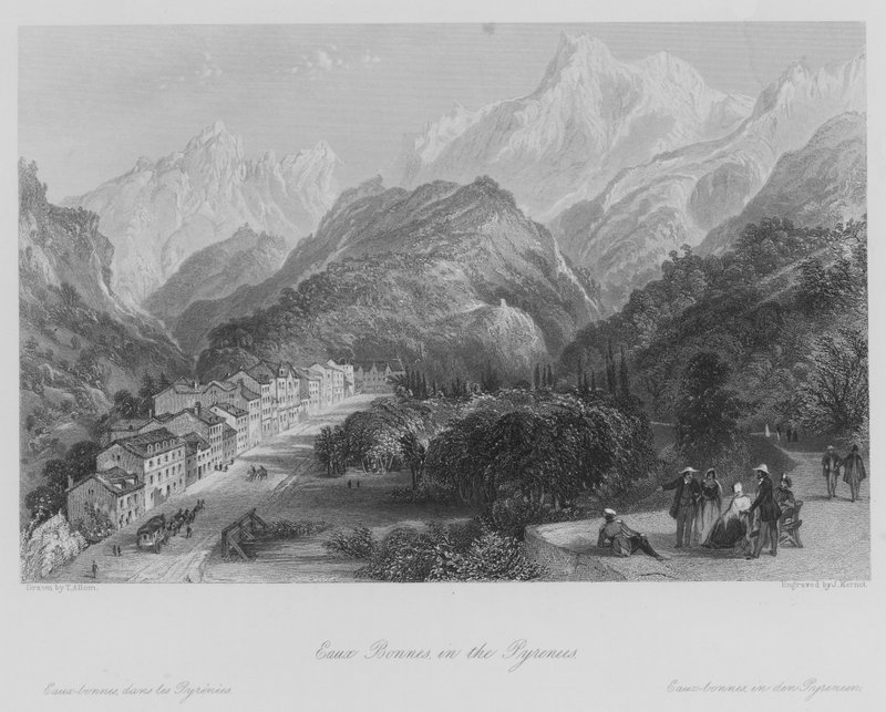 Eaux Bonnes, v Pyrenejích (rytina) od Thomas (after) Allom