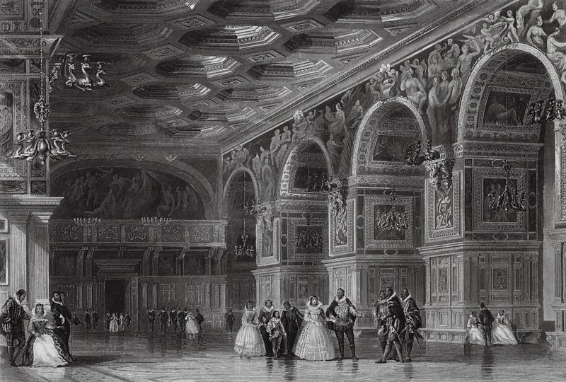 Galerie Jindřicha II. ve Fontainebleau (rytina) od Thomas (after) Allom