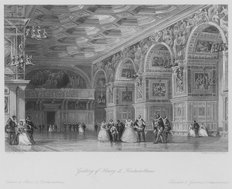 Galerie Jindřicha II., Fontainbleau (rytina) od Thomas (after) Allom