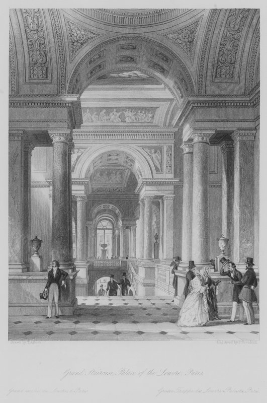 Velké schodiště, palác Louvre, Paříž (rytina) od Thomas (after) Allom