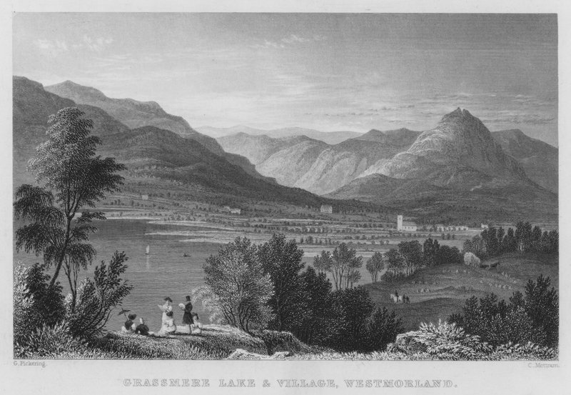 Grassmere Lake and Village, Westmorland (rytina) od Thomas (after) Allom