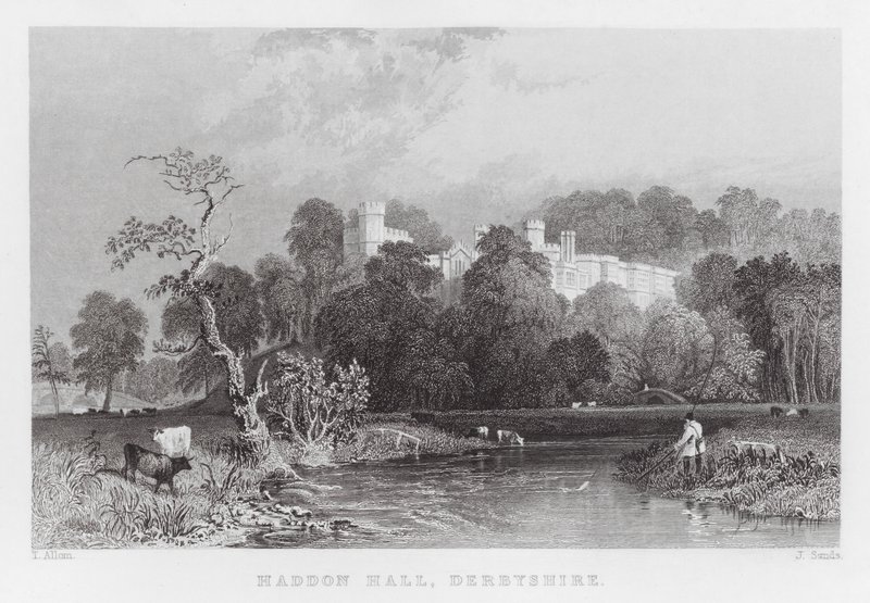 Haddon Hall, Derbyshire (rytina) od Thomas (after) Allom
