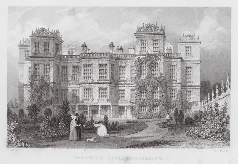 Hardwick Hall, Derbyshire (rytina) od Thomas (after) Allom