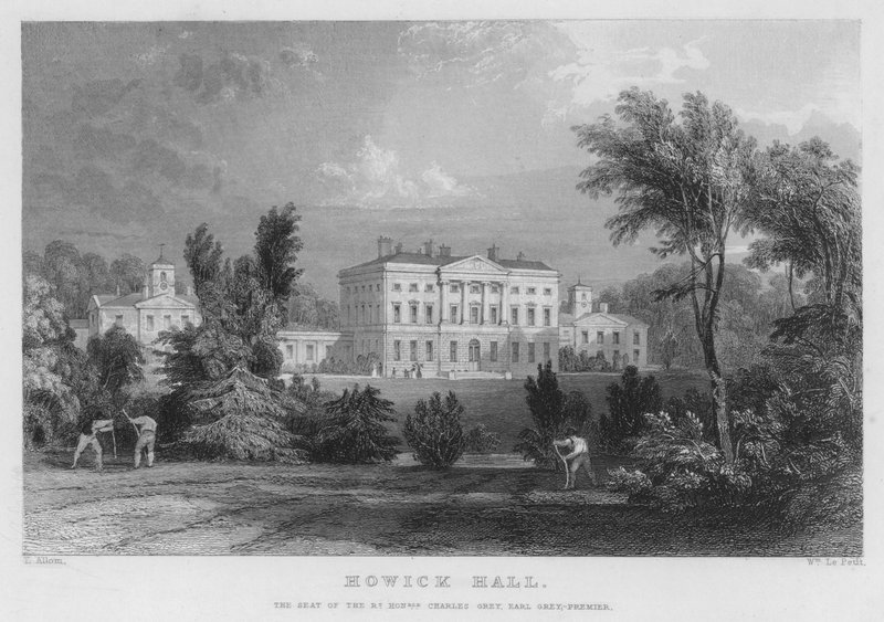 Howick Hall, sídlo Charlese Greye, Earl Grey, Premier (rytina) od Thomas (after) Allom