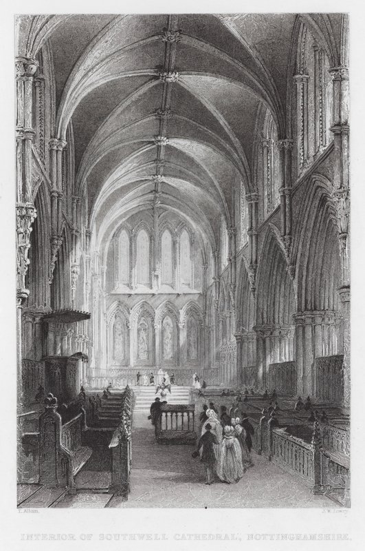 Interiér katedrály Southwell, Nottinghamshire (rytina) od Thomas (after) Allom