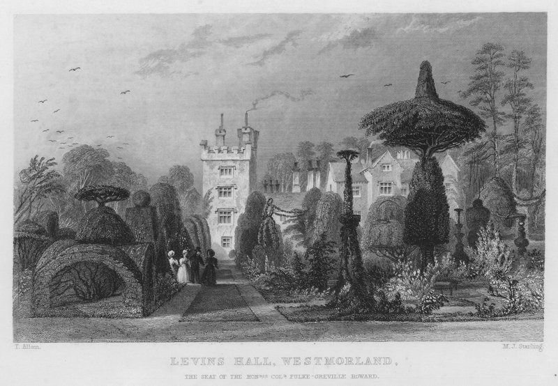 Levins Hall, Westmorland, sídlo Fulke-Greville Howarda (rytina) od Thomas (after) Allom